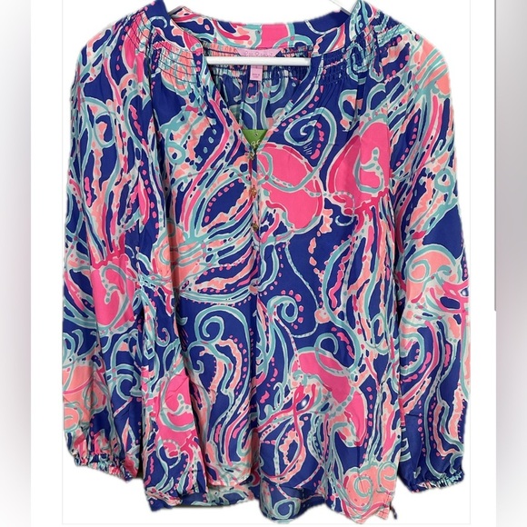 Lilly Pulitzer Elsa Jellies Be Jammin Iris Blue Blouse in Size Small *rare* - Picture 2 of 7
